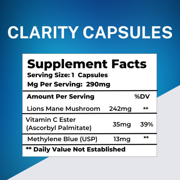 NEURO BLUE CLARITY CAPSULES (Methelyne Blue + Lions Mane + Vitamin C Ester) - 1 Month Supply - Image 8