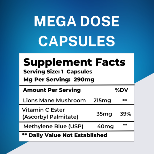 MEGA DOSE CAPSULES (40mg Methelyne Blue + Lions Mane + Vitamin C Ester) - Image 8