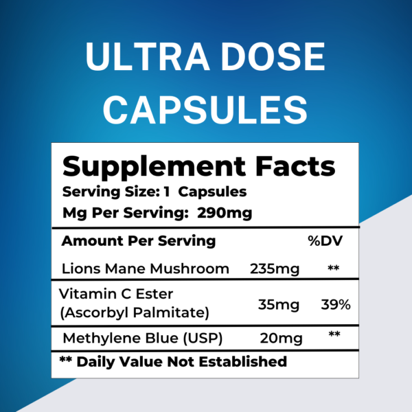 ULTRA DOSE CAPSULES (20mg Methelyne Blue + Lions Mane + Vitamin C Ester) - Image 8